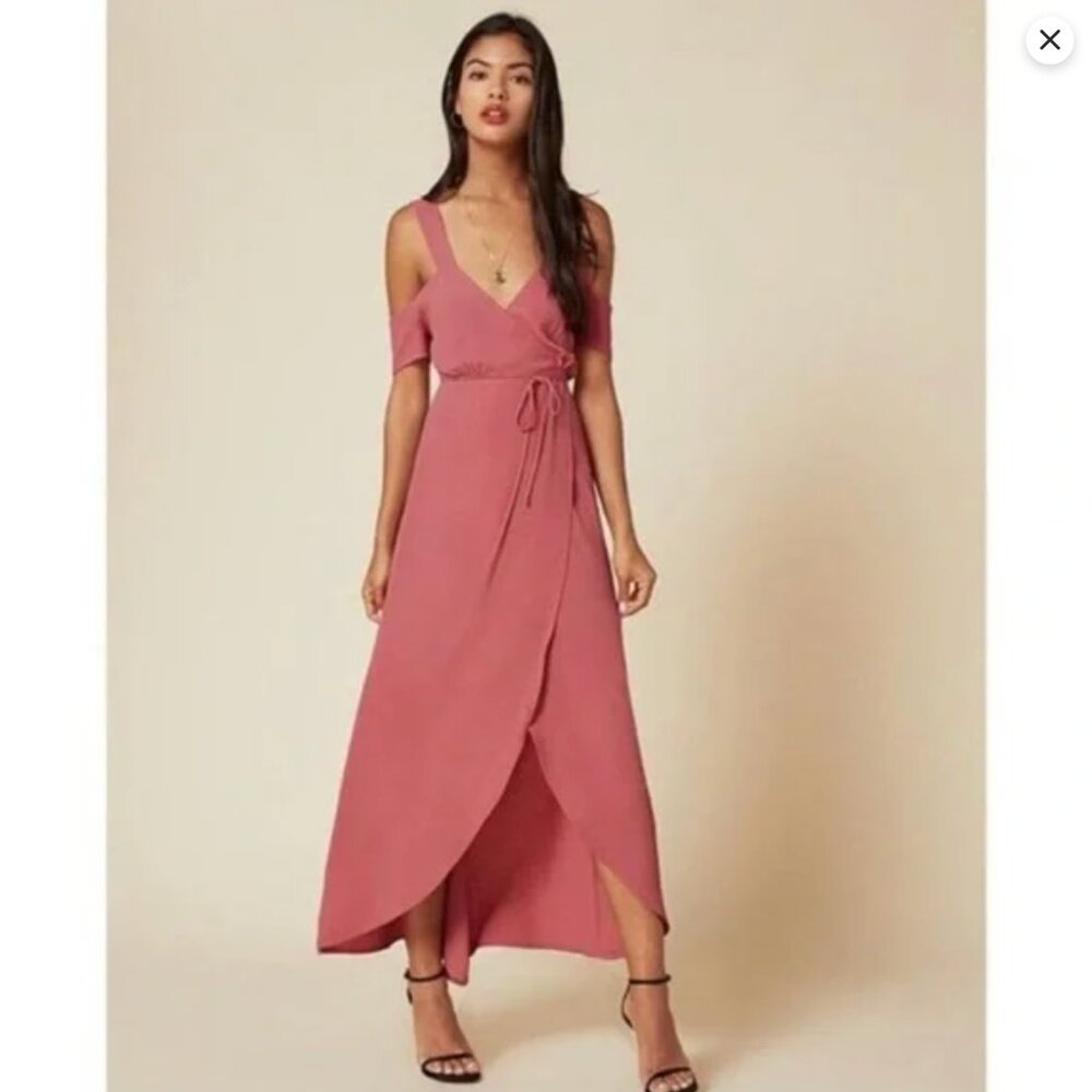Reformation Jules Strawberry, Cold Shoulder Wrap Maxi Dress - Size 6